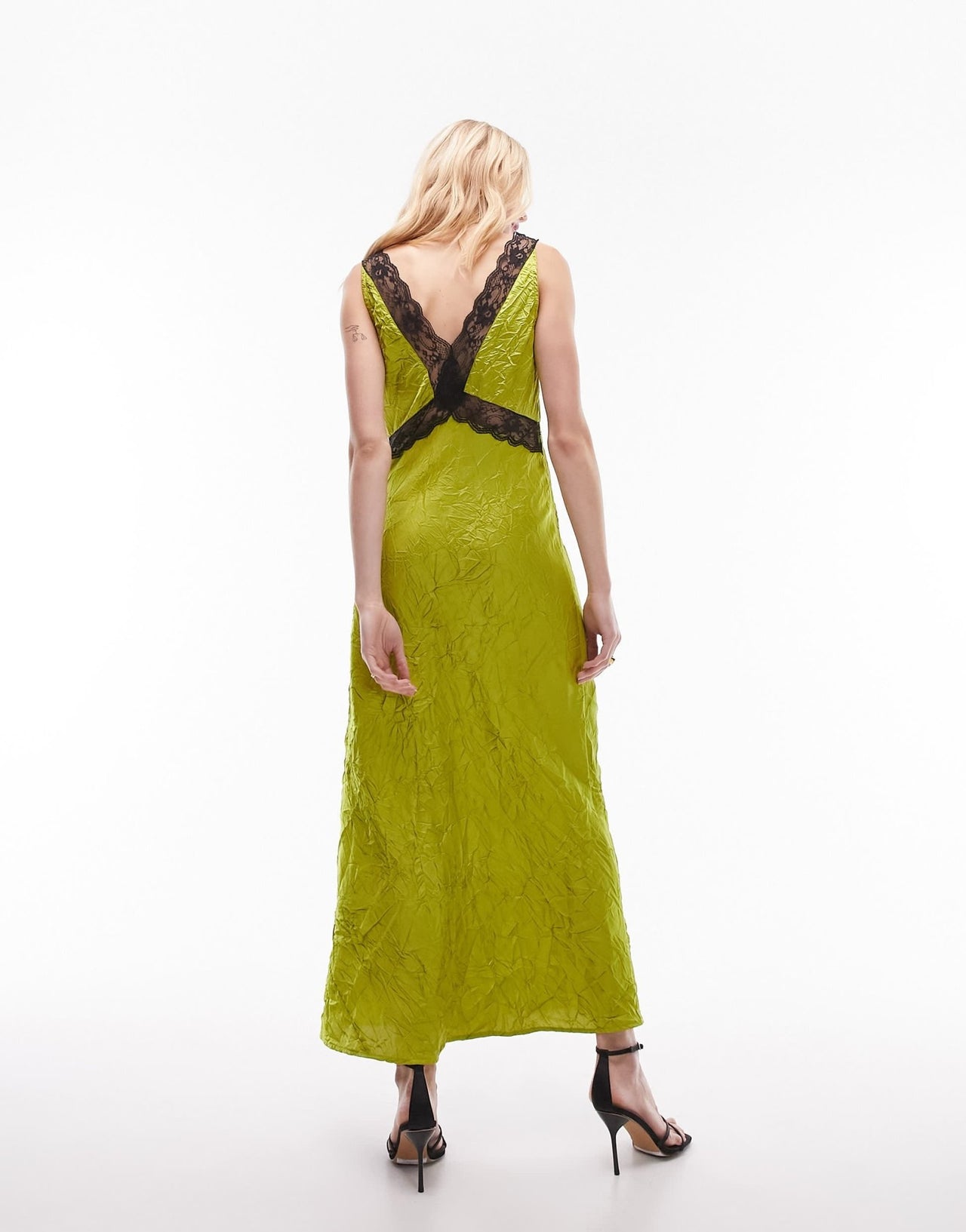 Topshop midi lace insert slip dress in chartreuse - ASOS Sample Sale