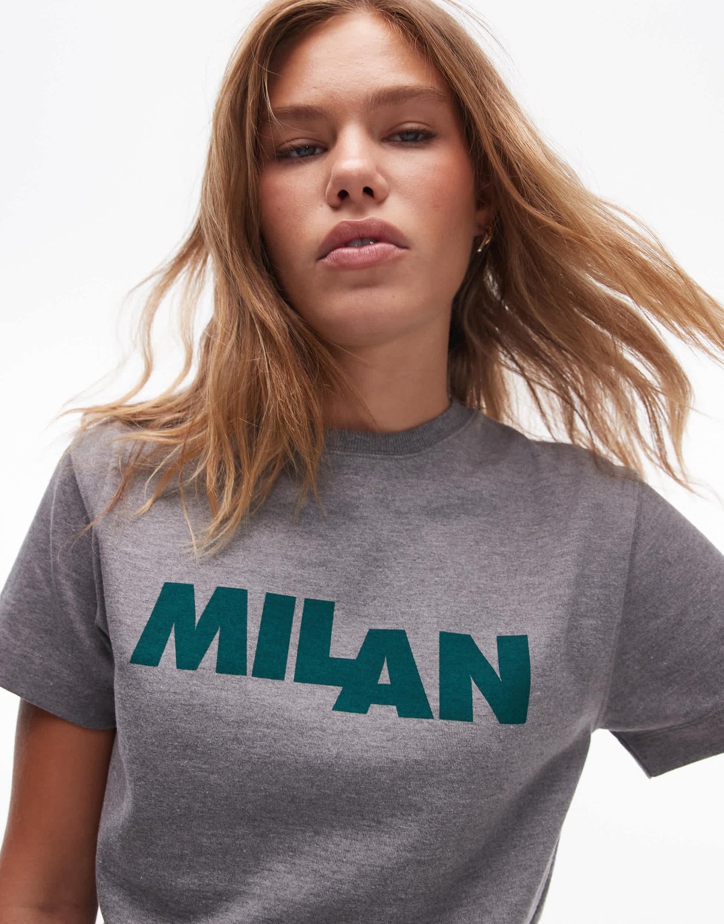 Topshop Milan boxy graphic tee in grey marl - ASOS Sample Sale