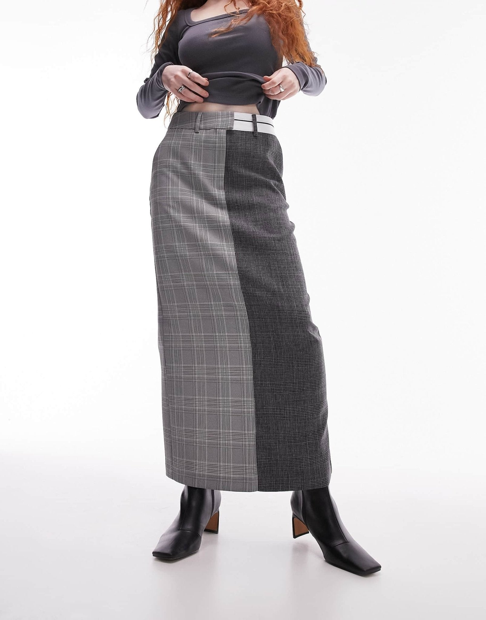 Topshop mix and match check mens waistband midi skirt in multi - ASOS Sample Sale