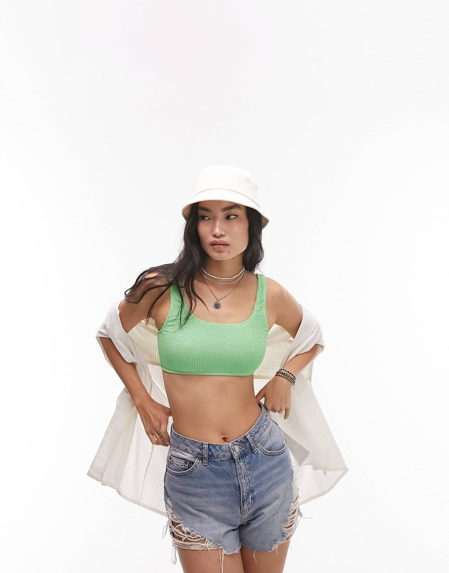 Topshop mix and match crinkle bikini tank top in green - ASOS Sample Sale