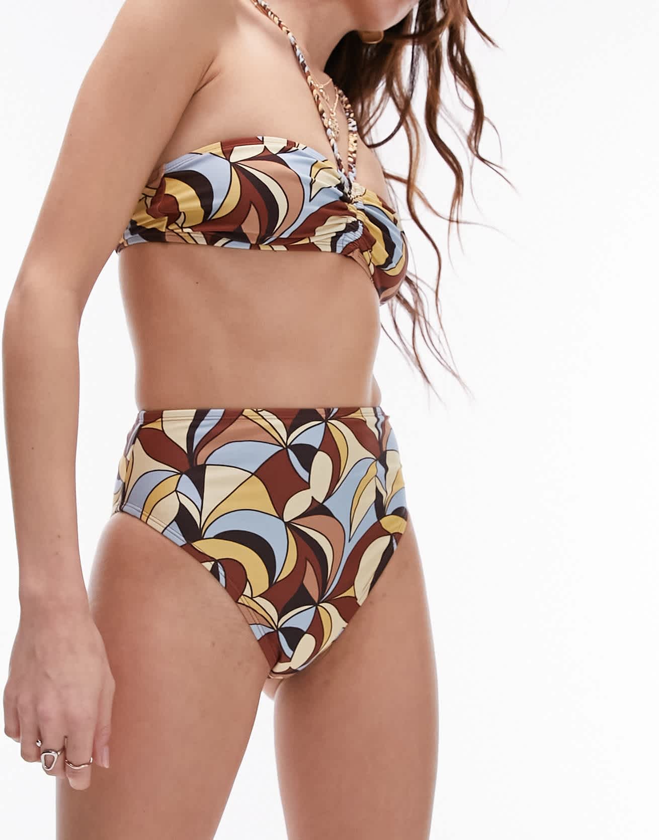 Topshop mix and match high waist high leg bikini bottoms in 70's swirl print - ASOS Sample Sale
