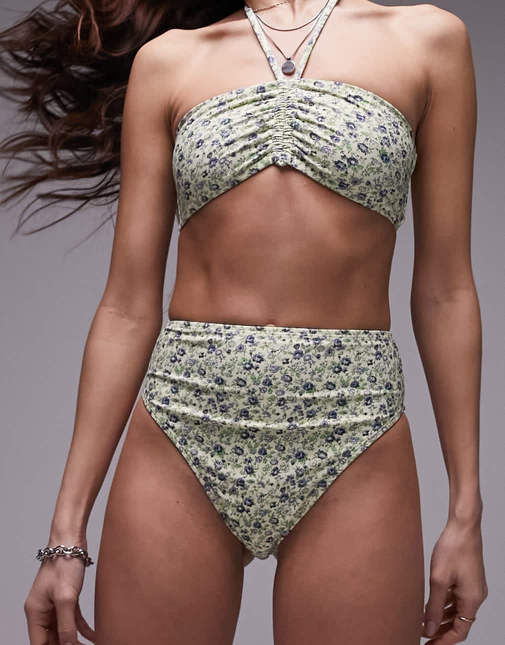 Topshop mix and match high waist high leg bikini bottoms in blue ditsy floral - ASOS Sample Sale