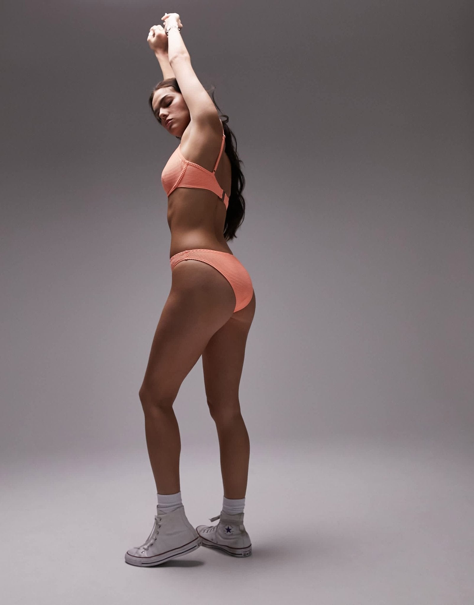 Topshop mix and match rib high leg bikini bottoms in coral - ASOS Sample Sale