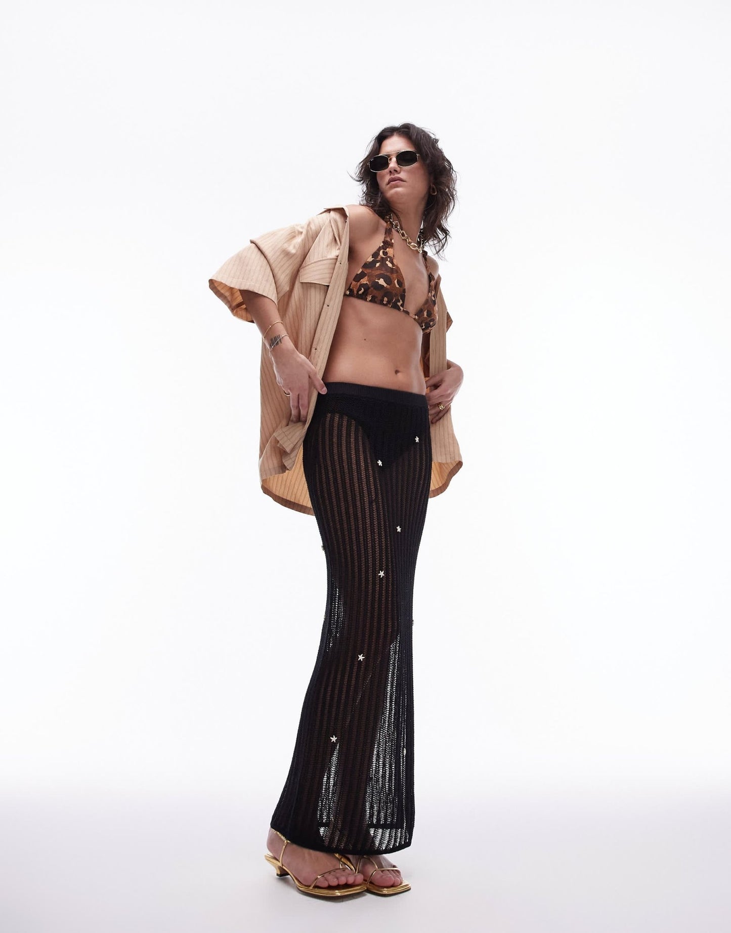 Topshop mix and match triangle bikini top with knot detail in leopard print - ASOS Sample Sale