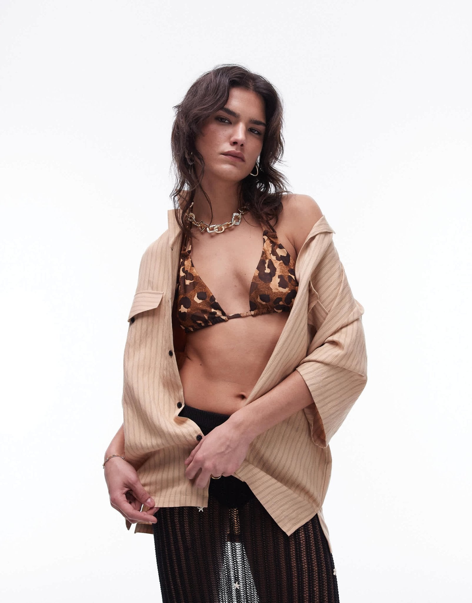 Topshop mix and match triangle bikini top with knot detail in leopard print - ASOS Sample Sale