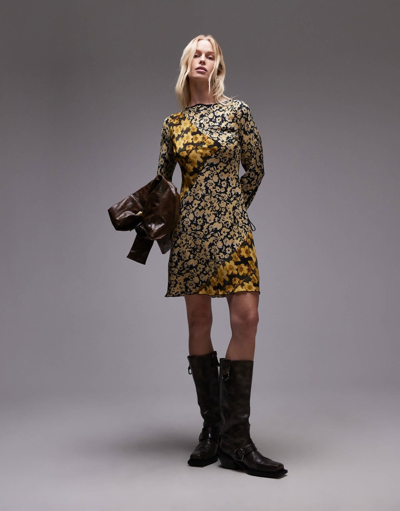 Topshop mixed print mini tea dress in yellow floral - ASOS Sample Sale