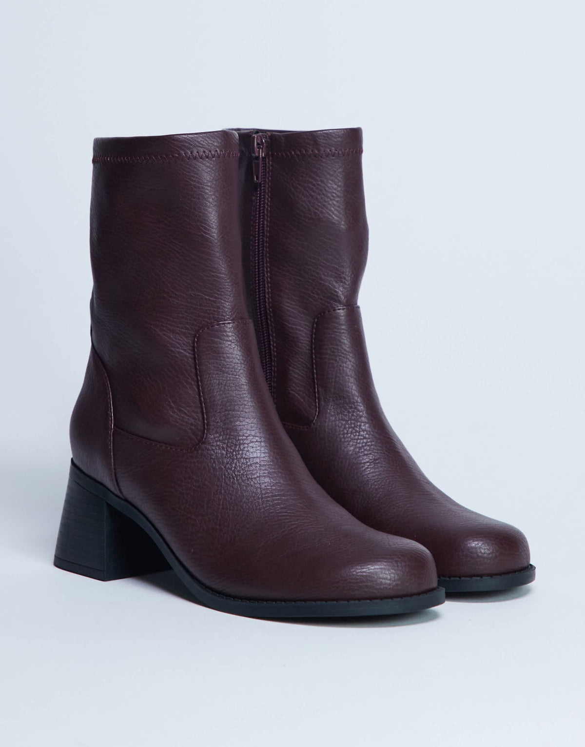 Topshop Niamh block heel ankle boot in burgundy - ASOS Sample Sale