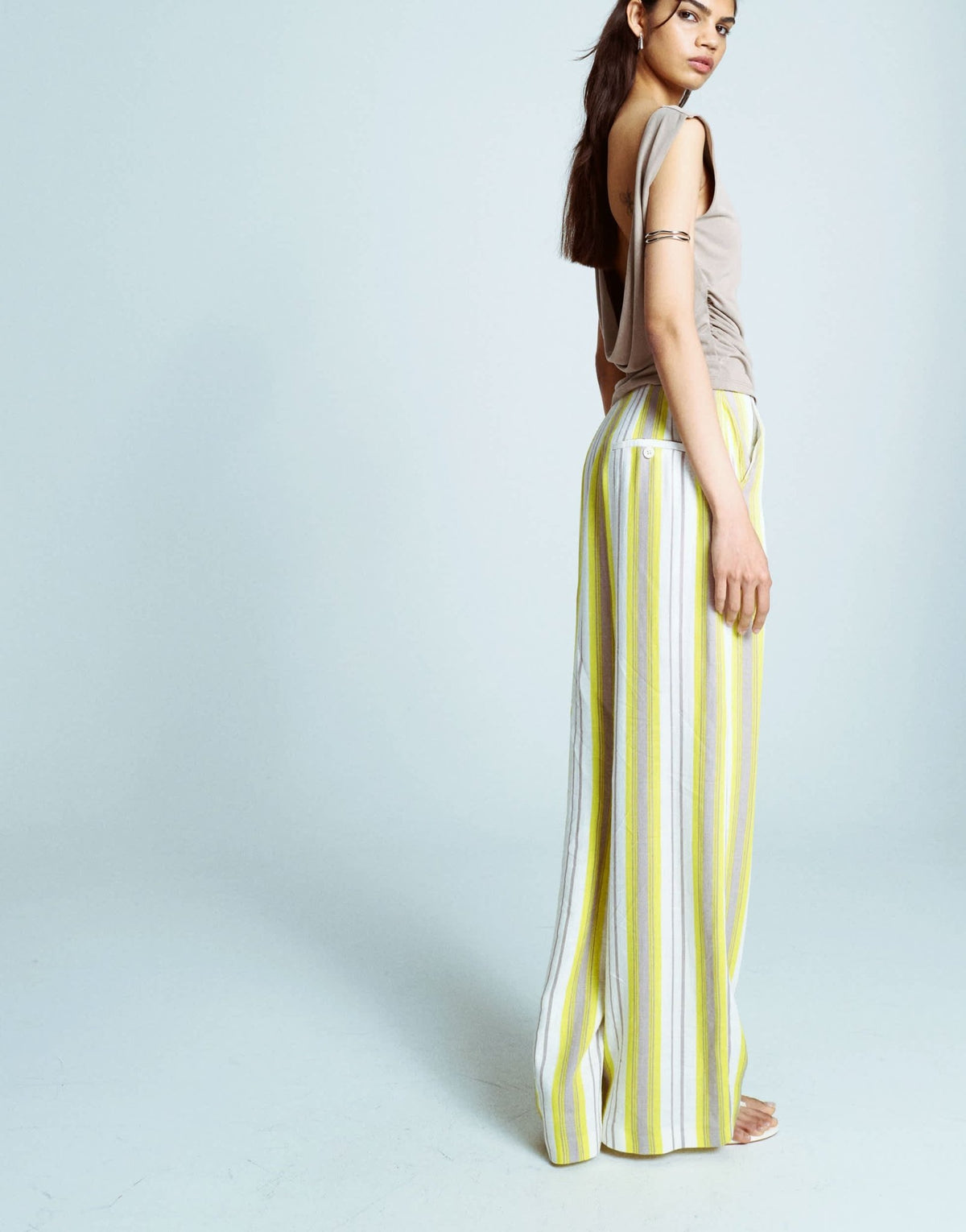 Topshop no waistband linen slouch trouser in yellow - ASOS Sample Sale