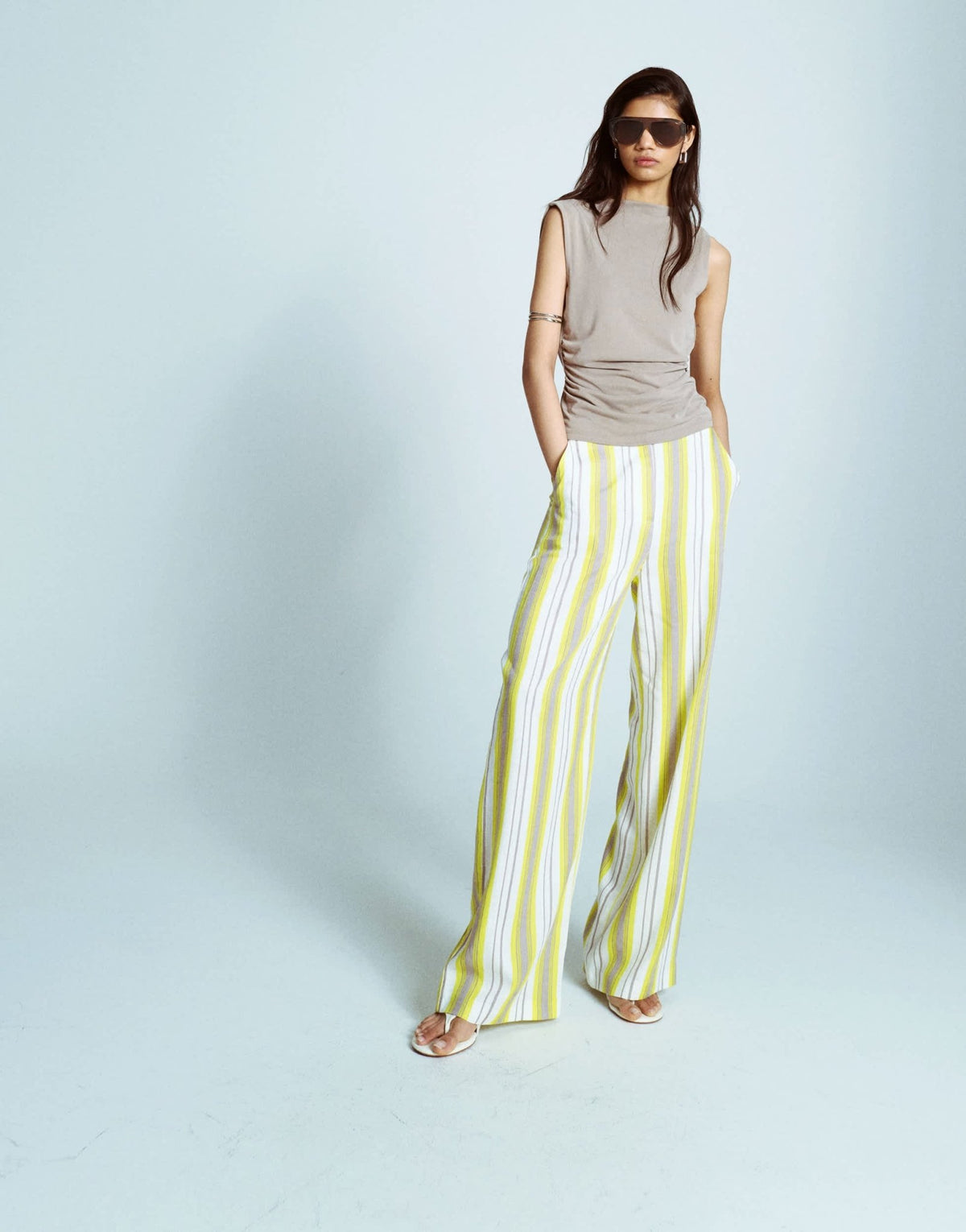 Topshop no waistband linen slouch trouser in yellow - ASOS Sample Sale