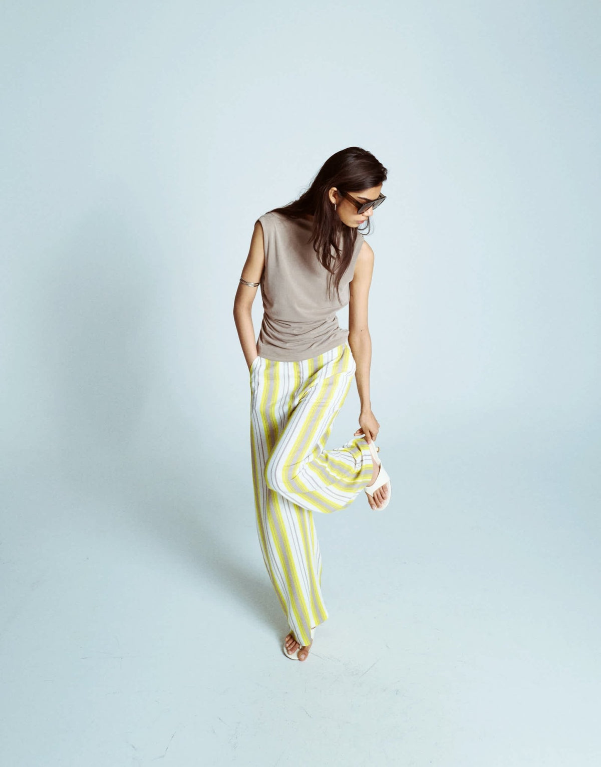 Topshop no waistband linen slouch trouser in yellow - ASOS Sample Sale