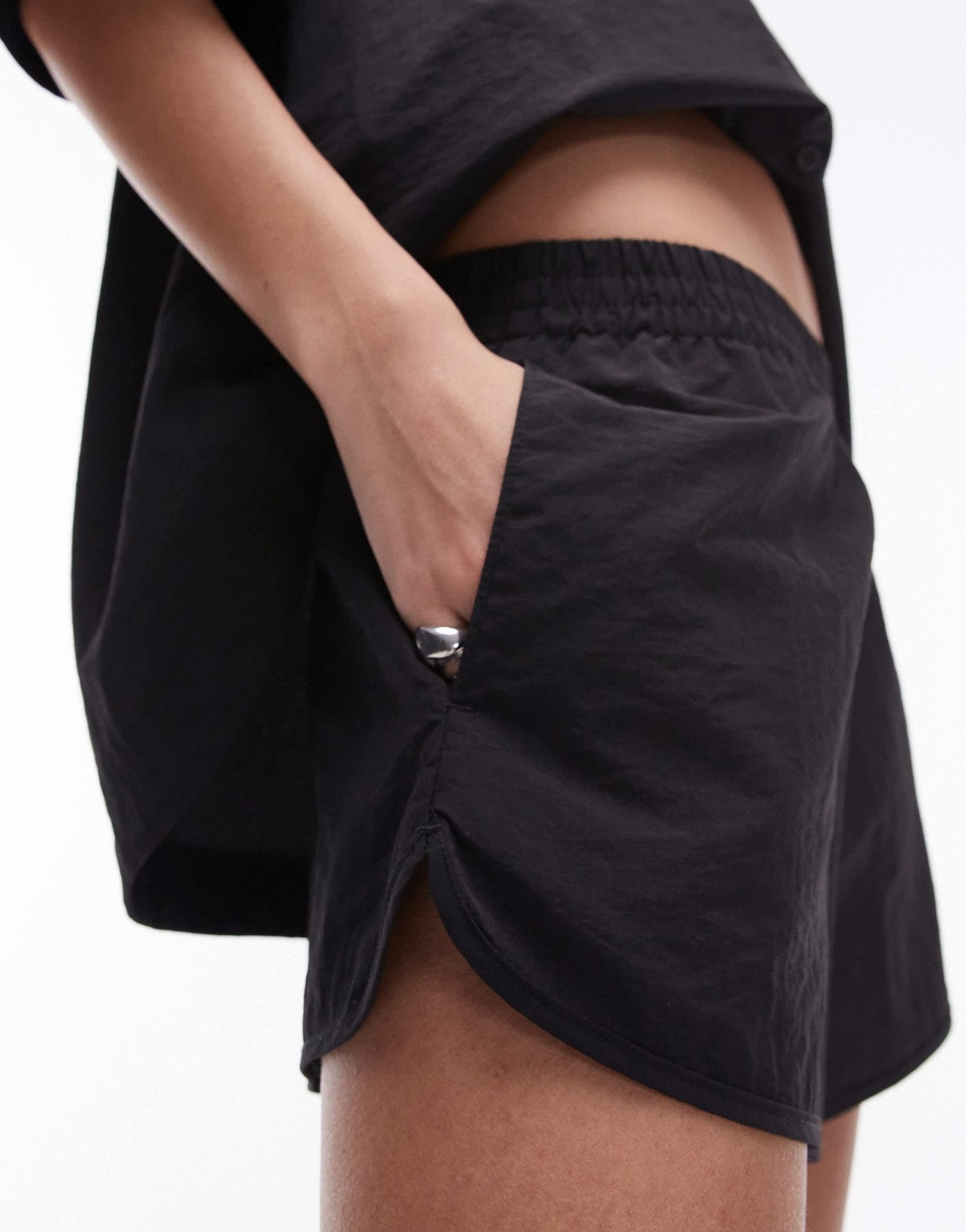 Topshop nylon runner short in black - ASOS Sample Sale