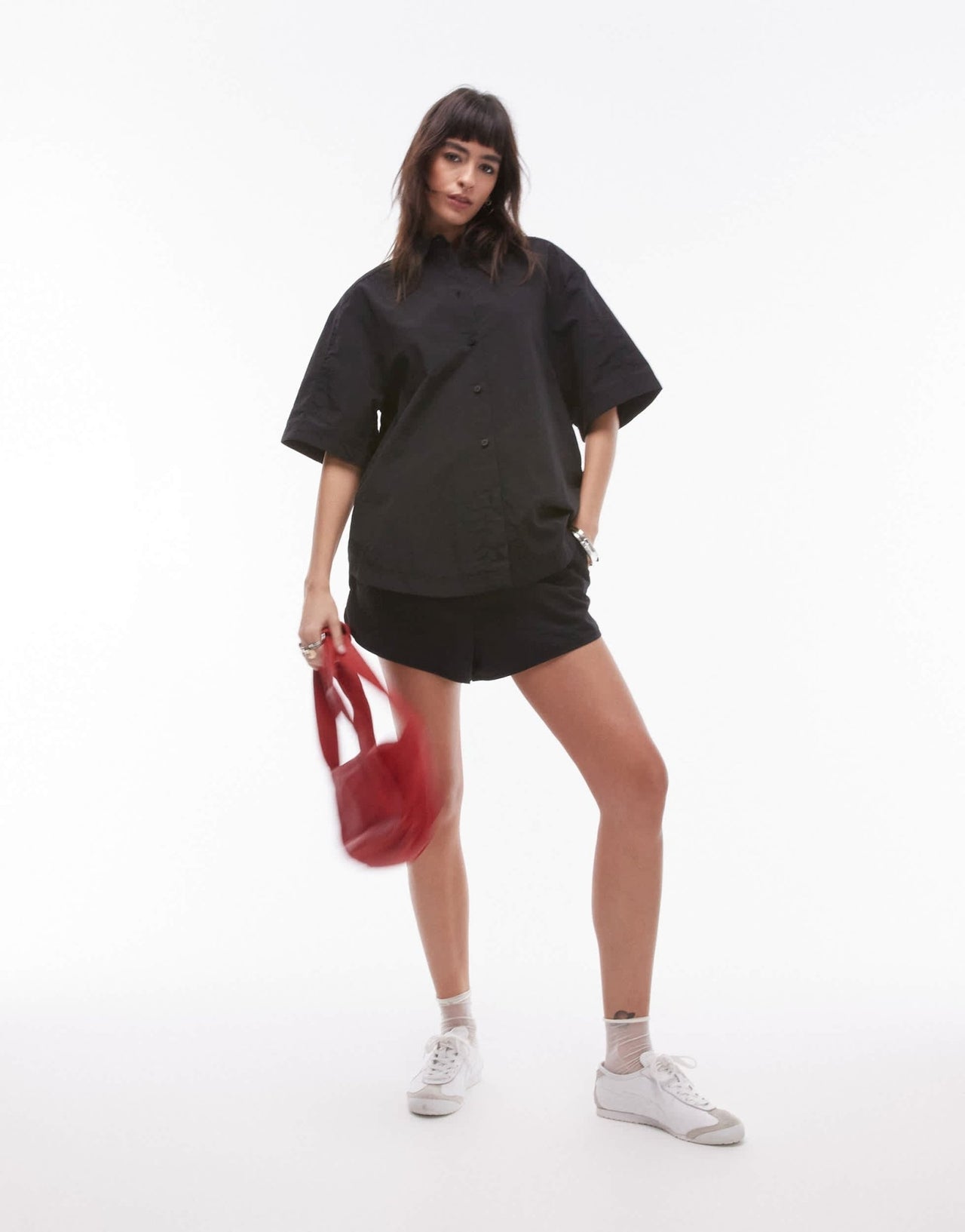 Topshop nylon runner short in black - ASOS Sample Sale