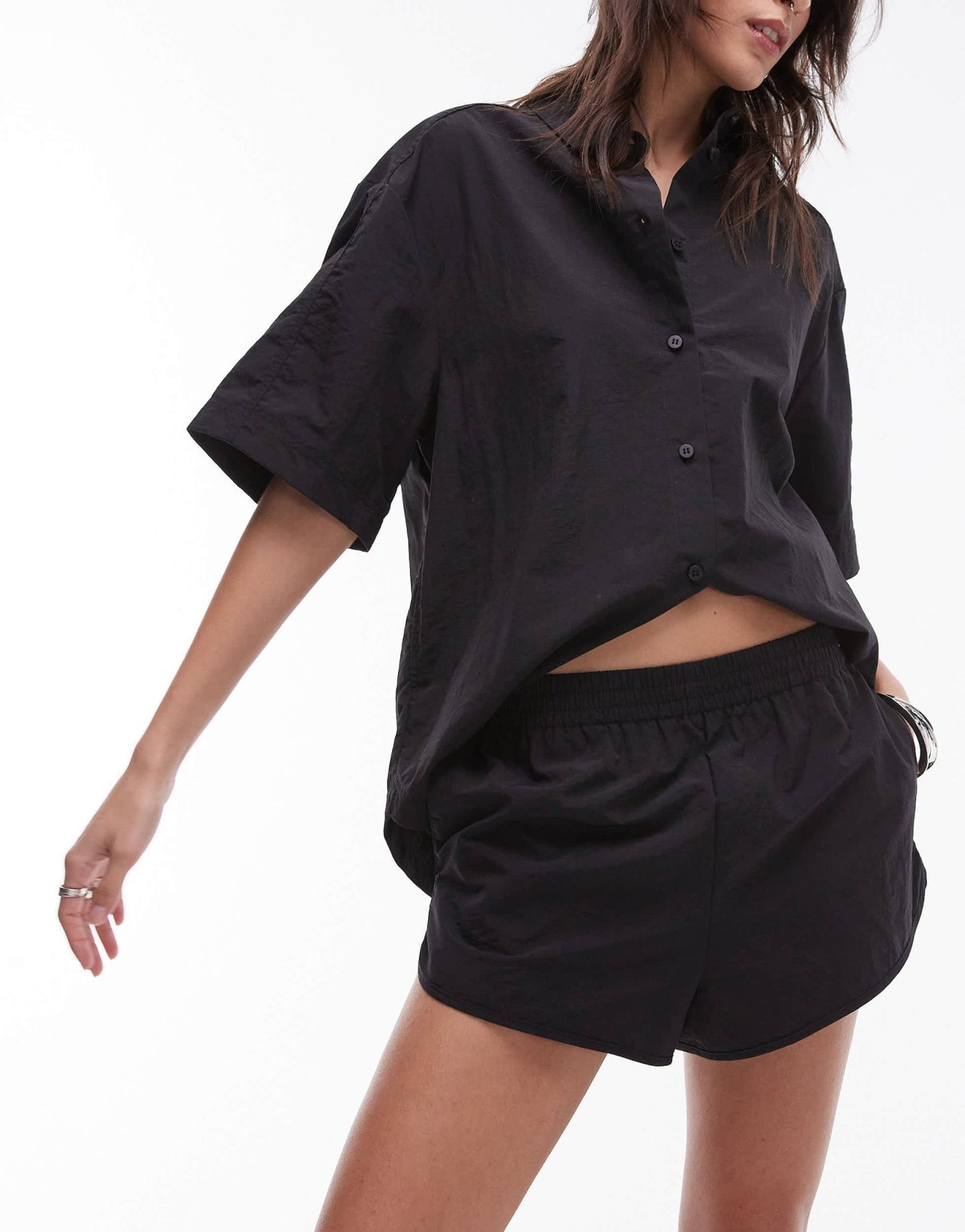 Topshop nylon runner short in black - ASOS Sample Sale