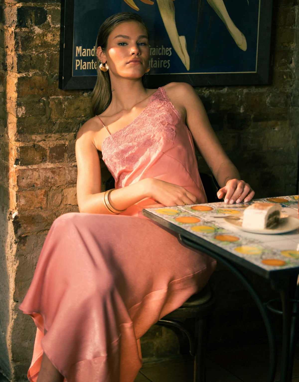 Topshop one shoulder cutwork lace detail maxi dress in pink - ASOS Sample Sale