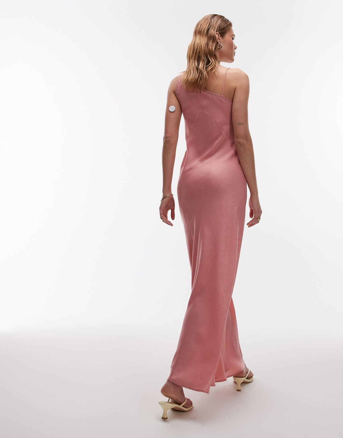 Topshop one shoulder cutwork lace detail maxi dress in pink - ASOS Sample Sale