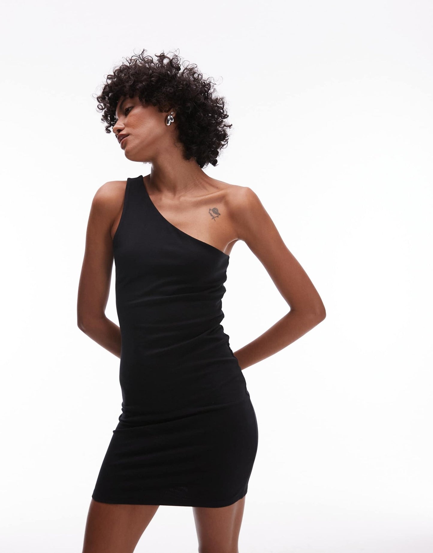 Topshop one shoulder mini dress in black - ASOS Sample Sale