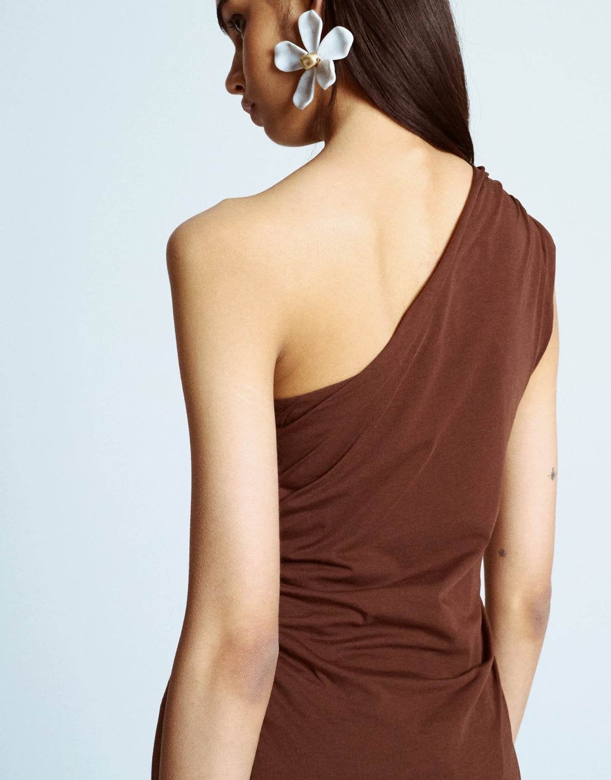 Topshop one shoulder mini dress in chocolate brown - ASOS Sample Sale