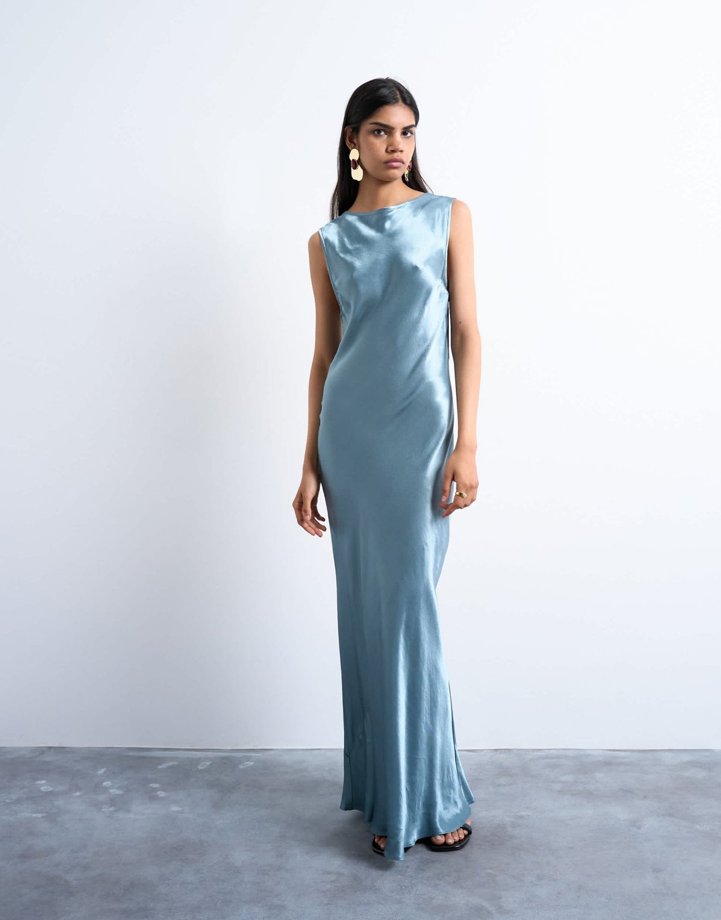 Topshop open back satin midi dress in slate - ASOS Sample Sale