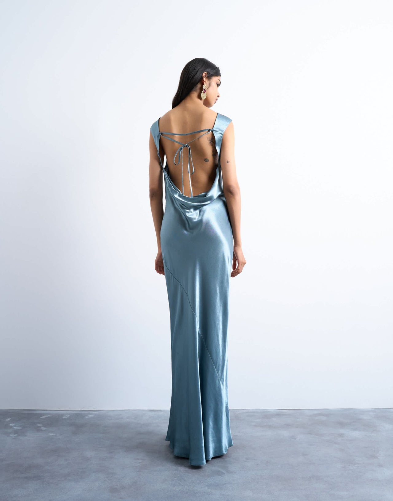 Topshop open back satin midi dress in slate - ASOS Sample Sale
