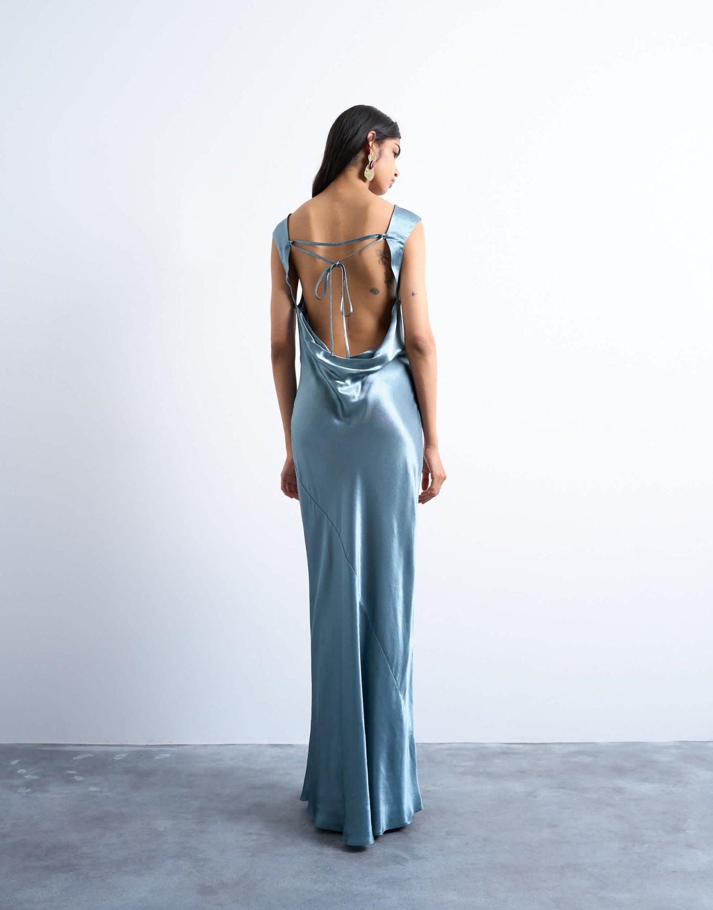 Topshop open back satin midi dress in slate - ASOS Sample Sale