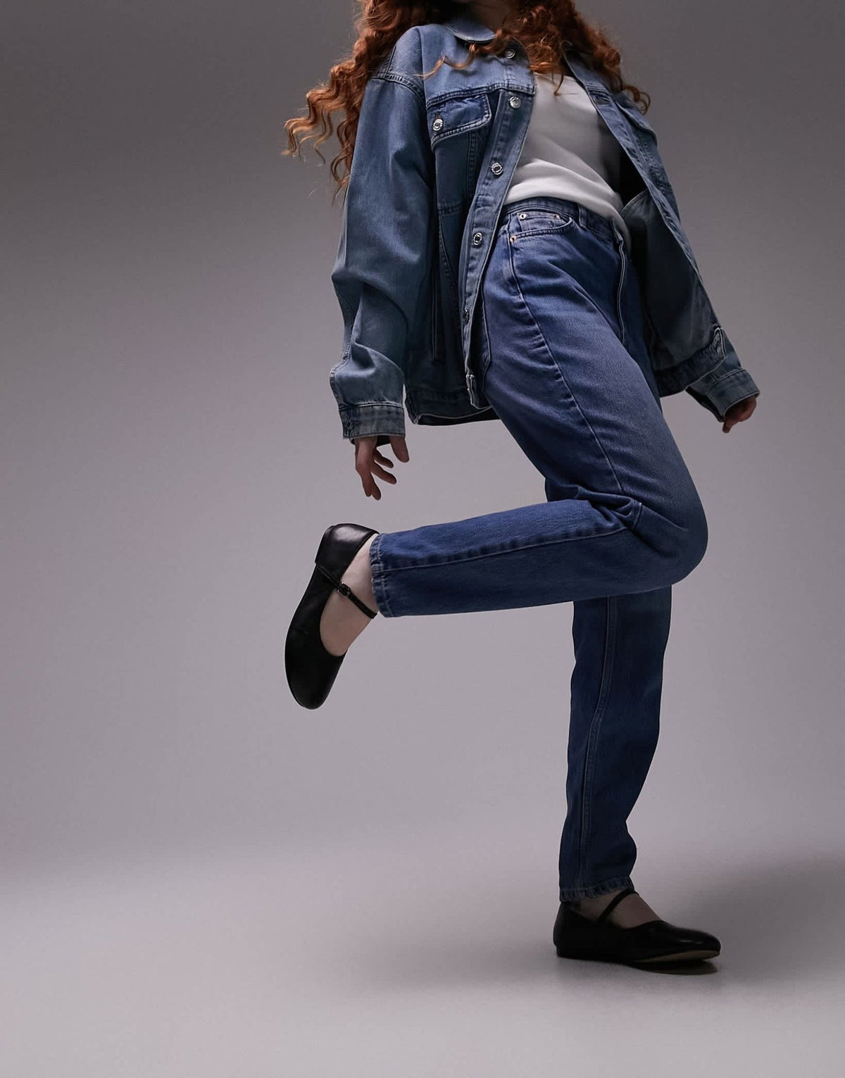 Topshop Original Mom high rise jean in mid blue - ASOS Sample Sale