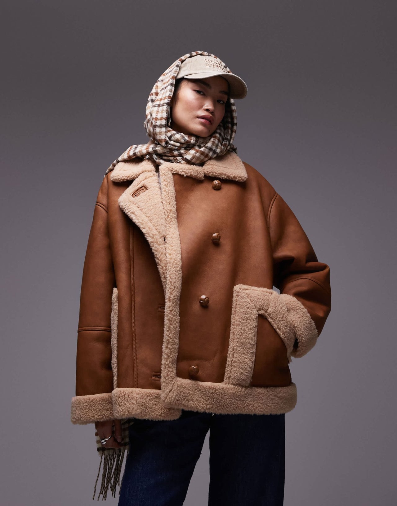 Topshop oversized car coat in tan - ASOS Sample Sale