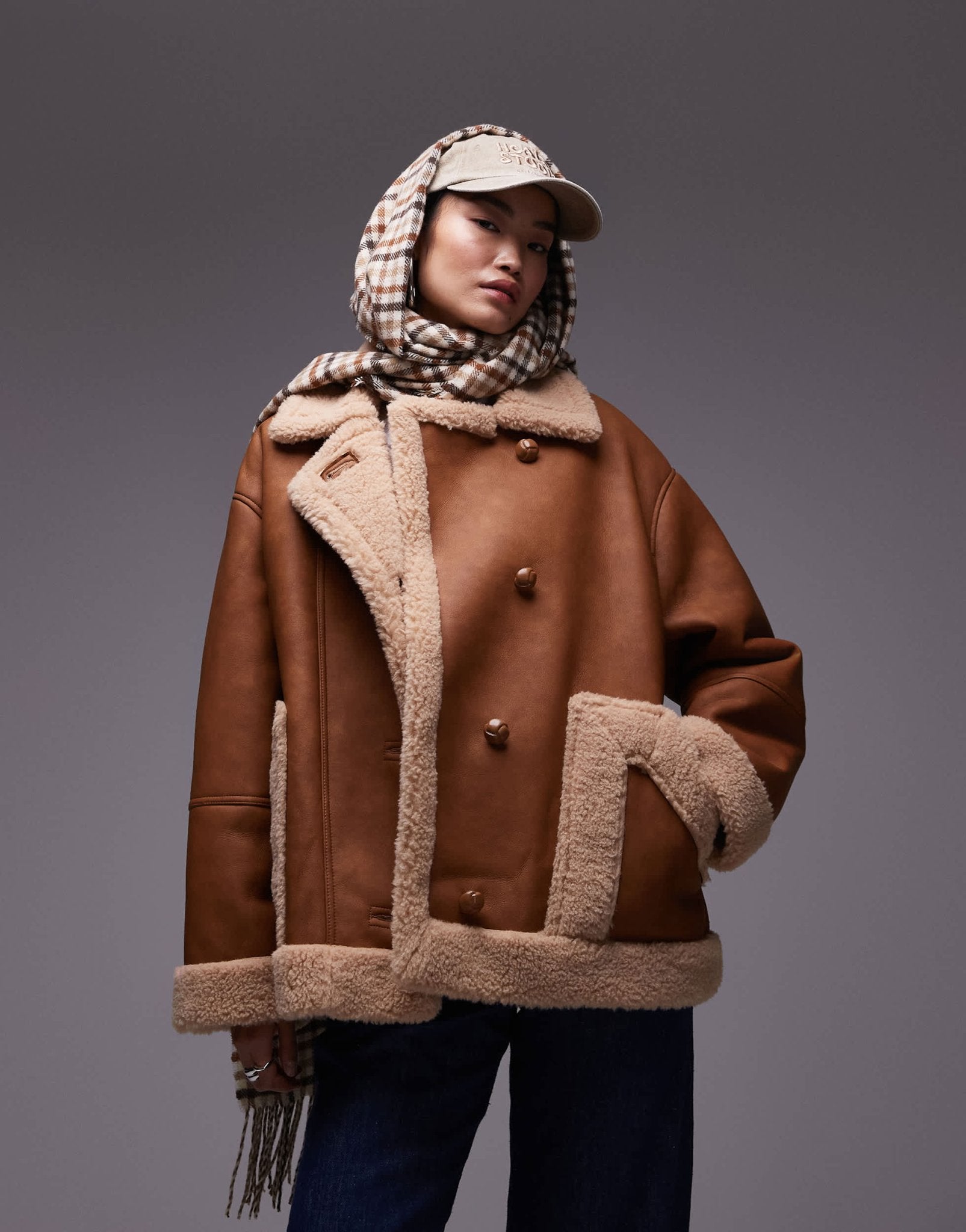 Topshop oversized car coat in tan - ASOS Sample Sale