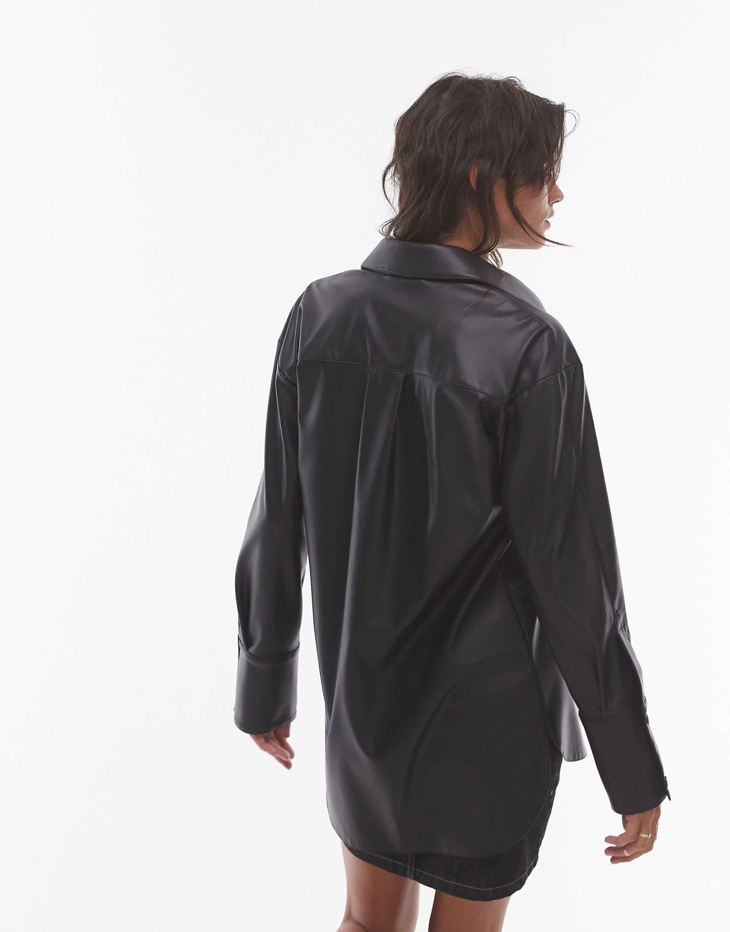 Topshop oversized faux leather shirt in black - ASOS Sample Sale
