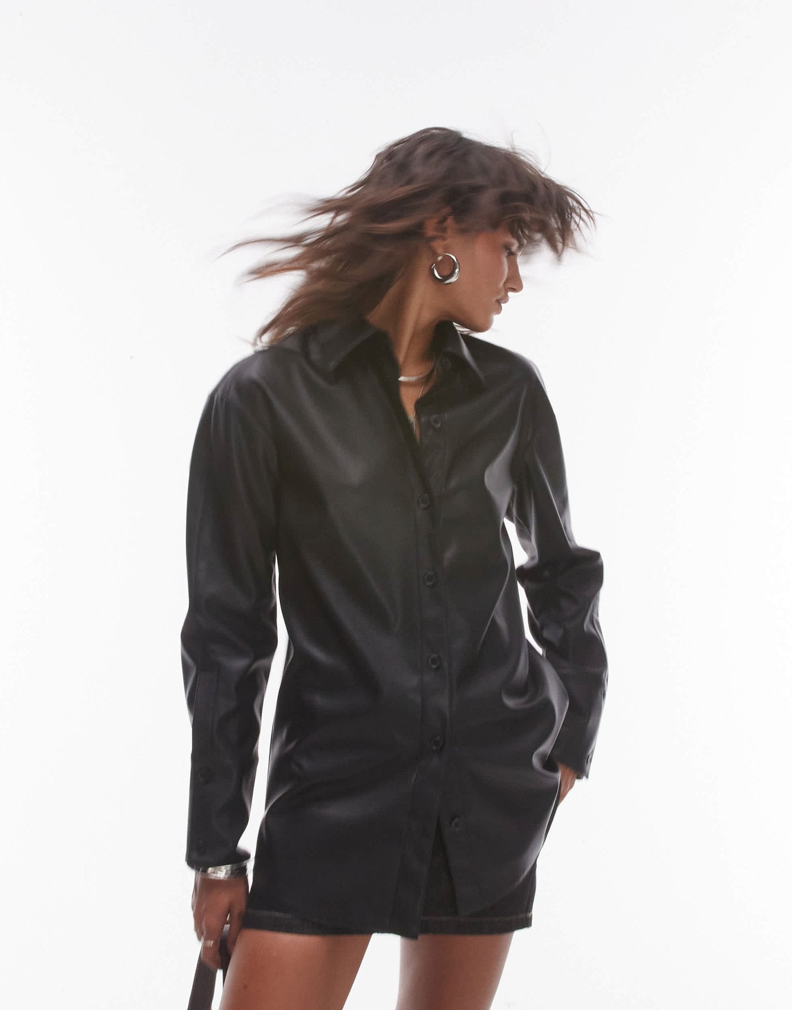 Topshop oversized faux leather shirt in black - ASOS Sample Sale