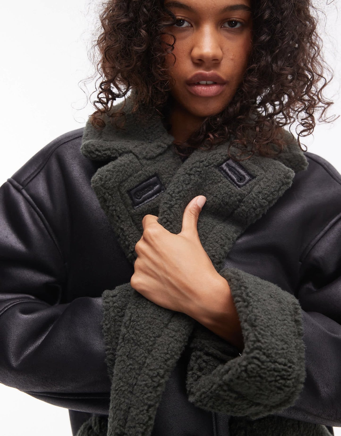 Topshop oversized long car coat in black and green - ASOS Sample Sale