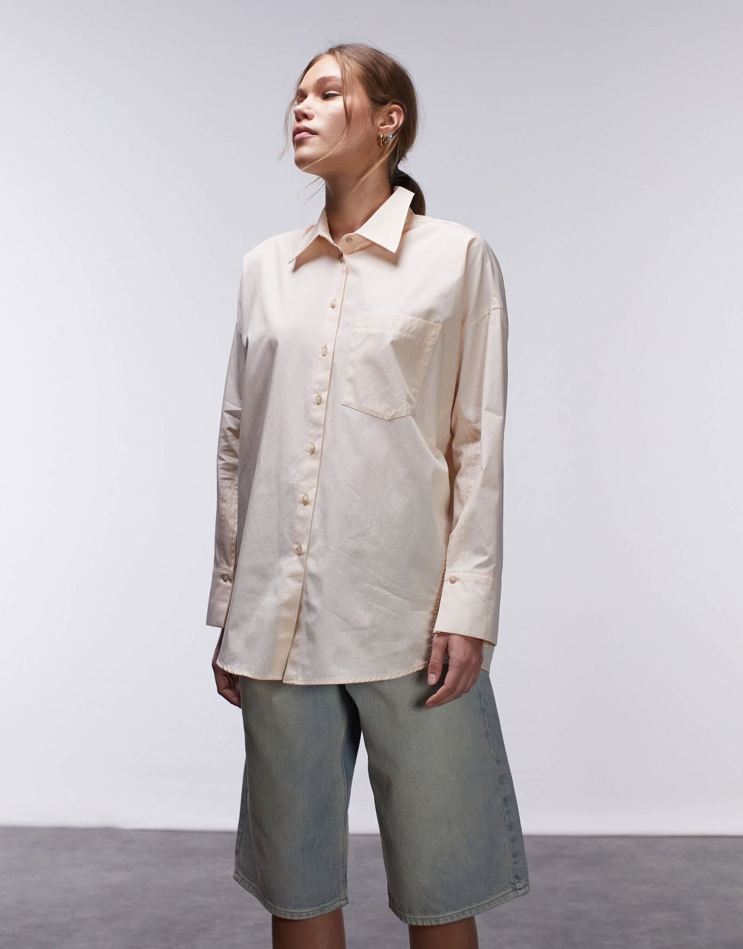 Topshop oversized poplin shirt in apricot - ASOS Sample Sale
