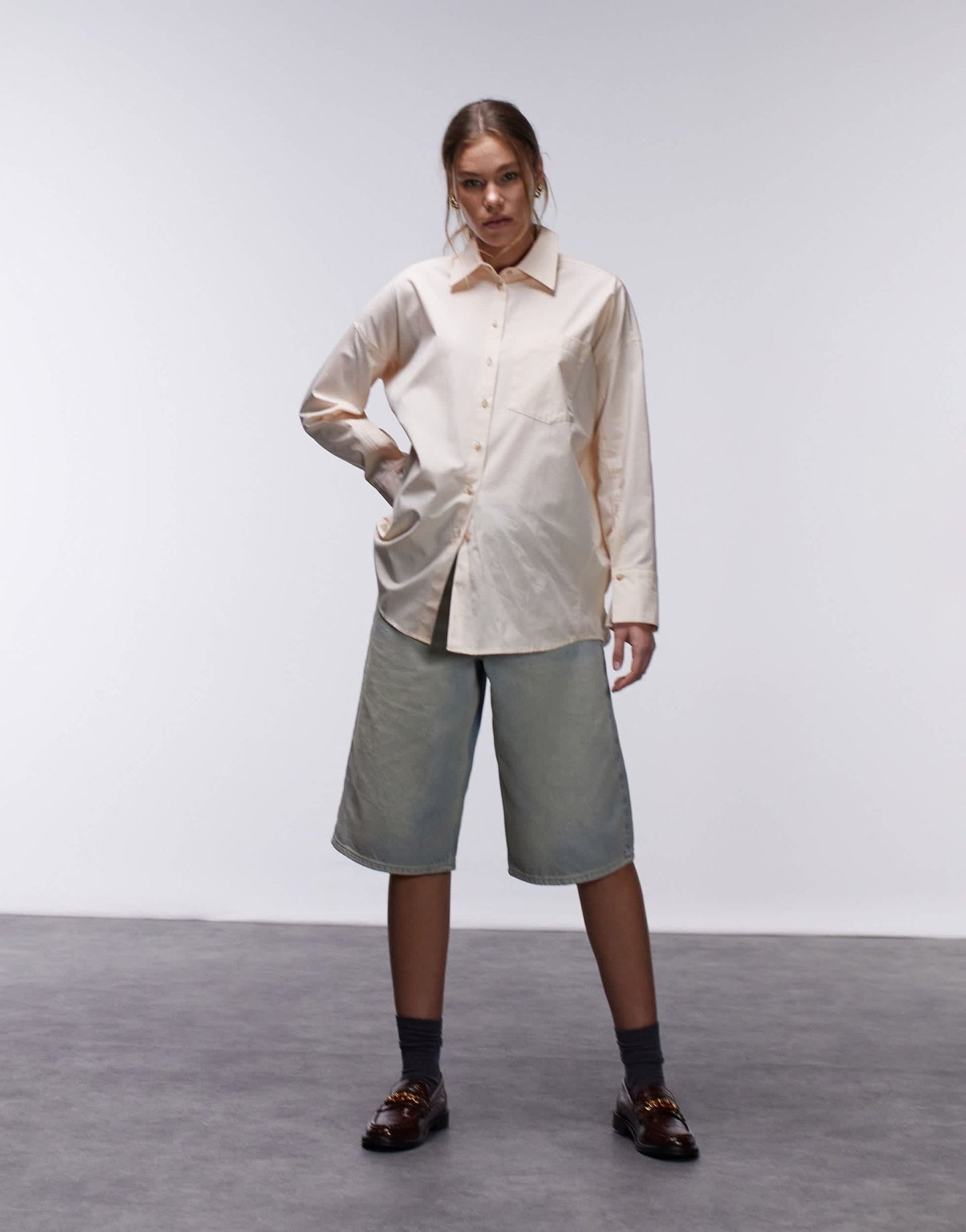 Topshop oversized poplin shirt in apricot - ASOS Sample Sale