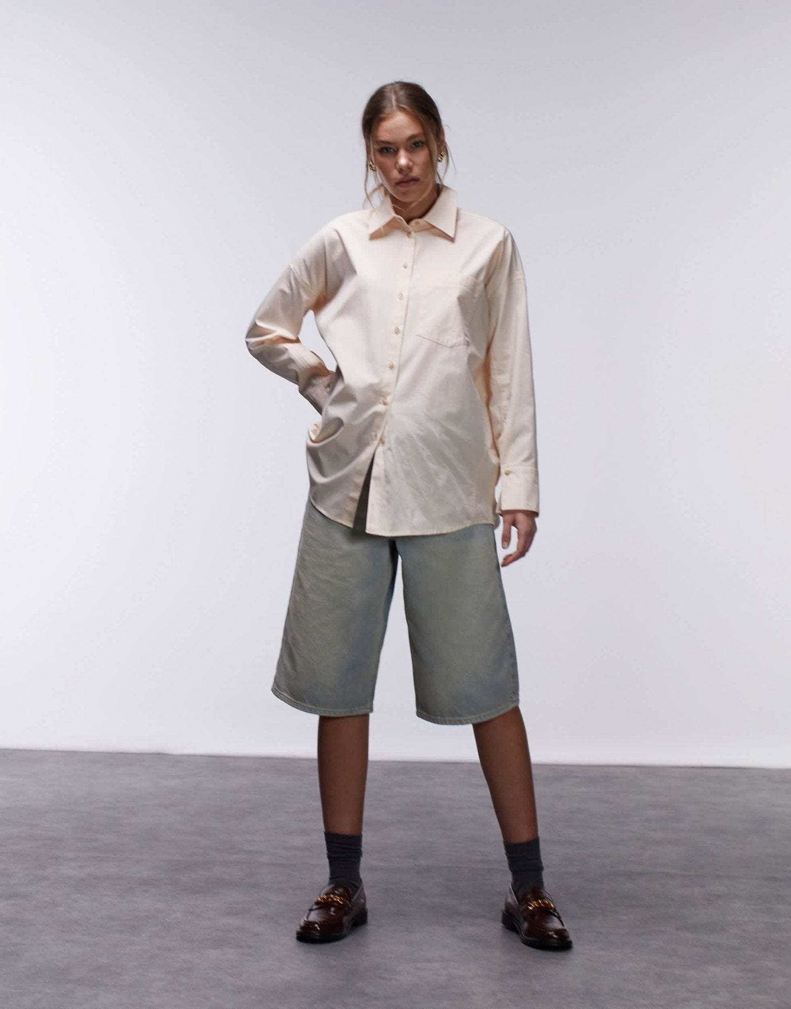 Topshop oversized poplin shirt in apricot - ASOS Sample Sale