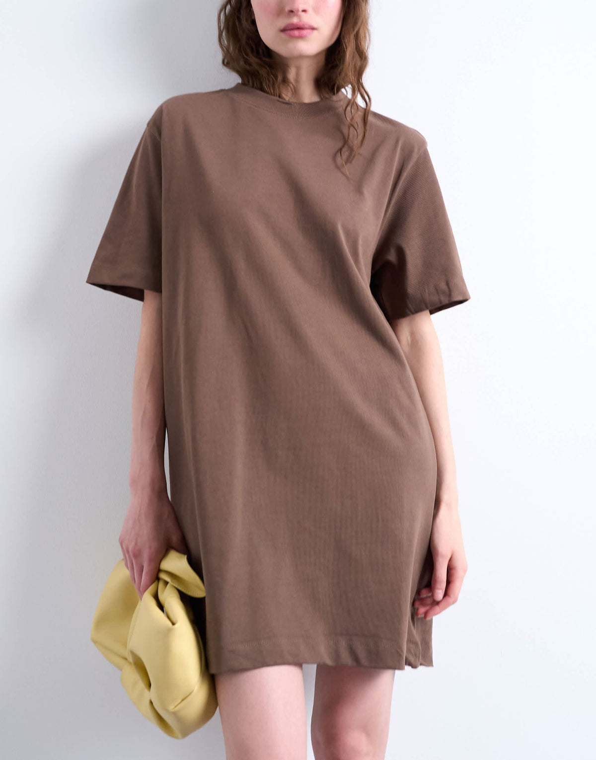 Topshop oversized premium short sleeve t-shirt dress in chocolate brown - ASOS Sample Sale