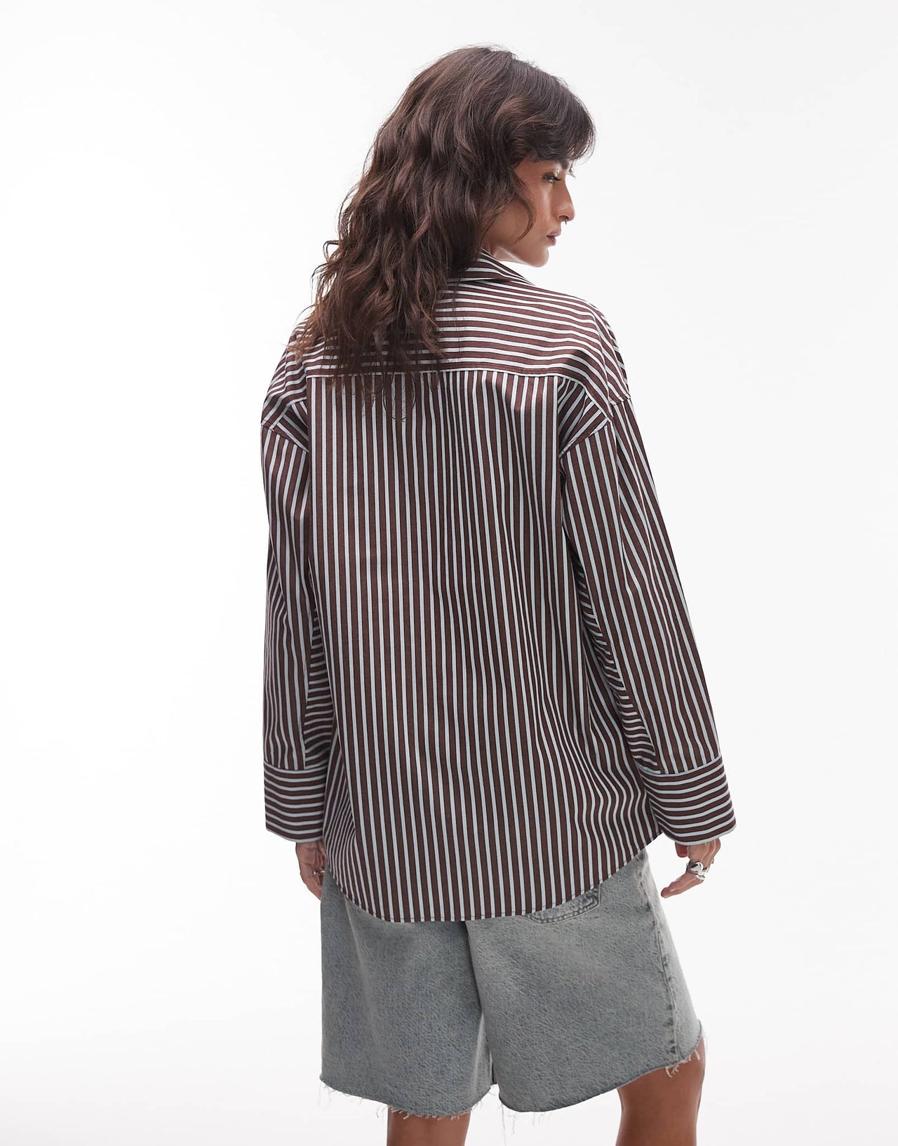 Topshop oversized shirt in brown and blue stripe - ASOS Sample Sale