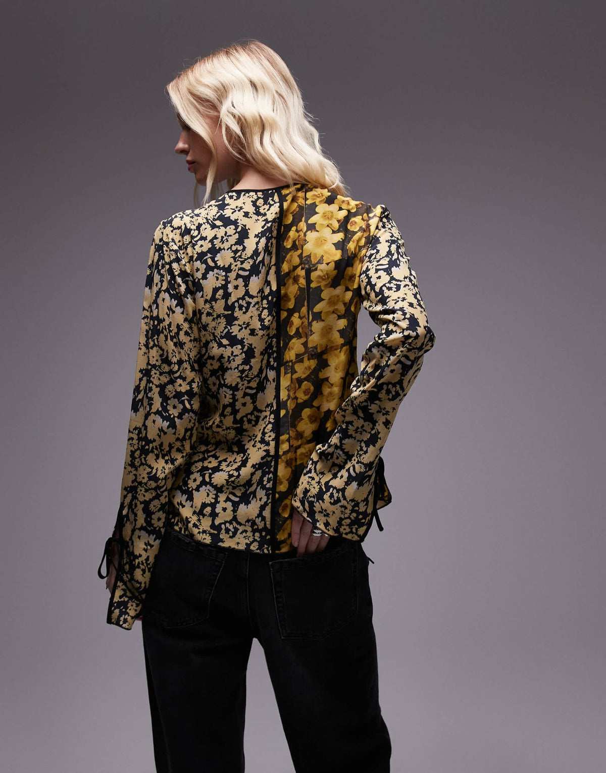 Topshop patchwork scarf print tie front bed jacket in yellow floral print - ASOS Sample Sale