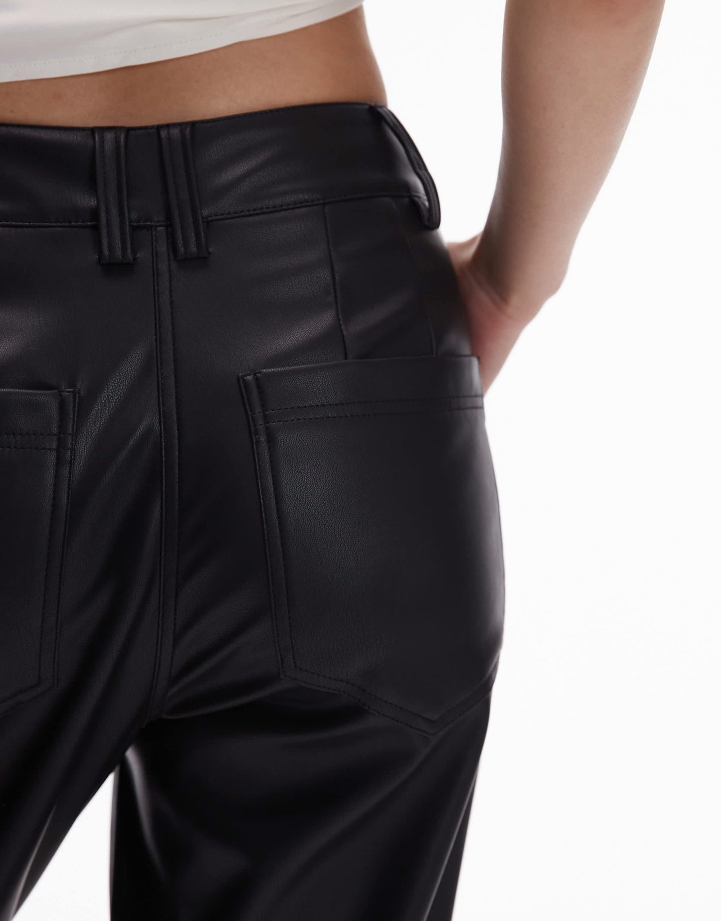 Topshop Petite faux leather peg trouser in black - ASOS Sample Sale