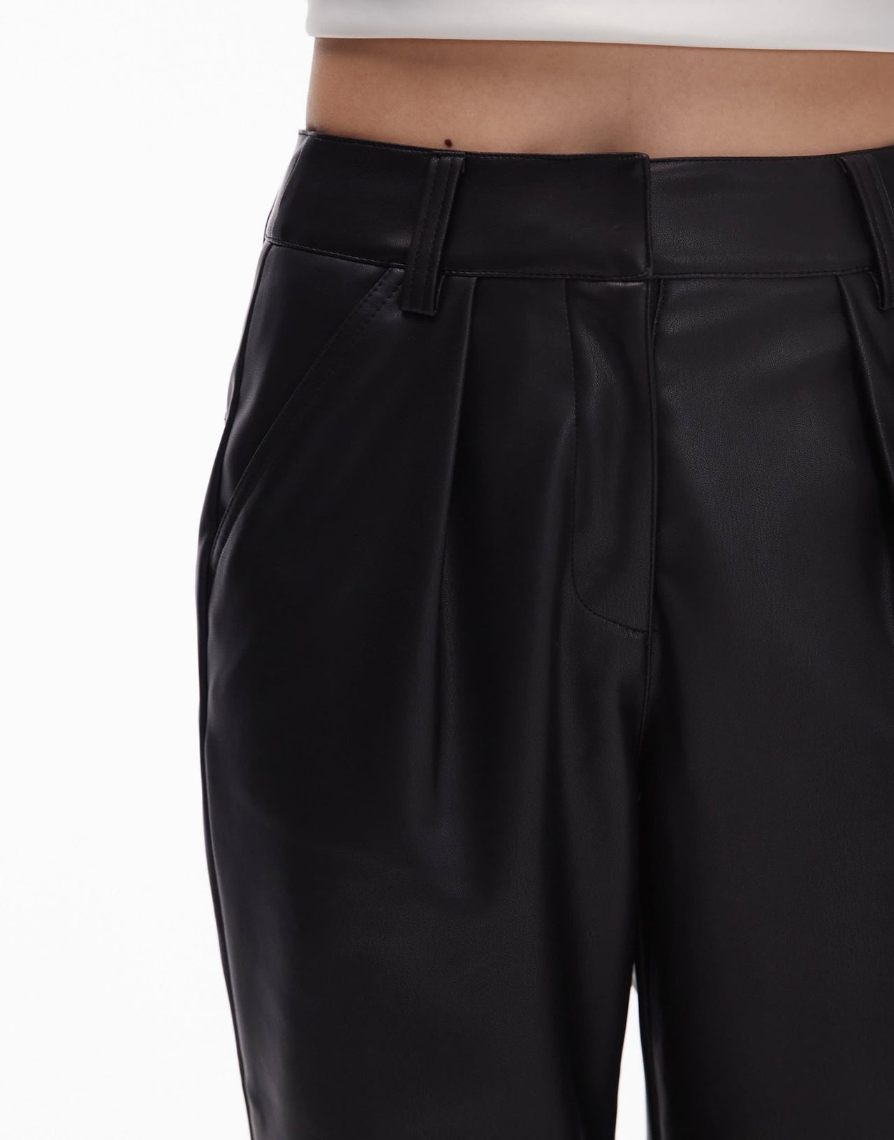Topshop Petite faux leather peg trouser in black - ASOS Sample Sale