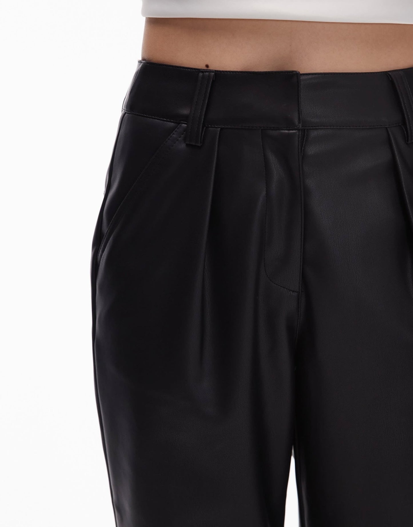 Topshop Petite faux leather peg trouser in black - ASOS Sample Sale