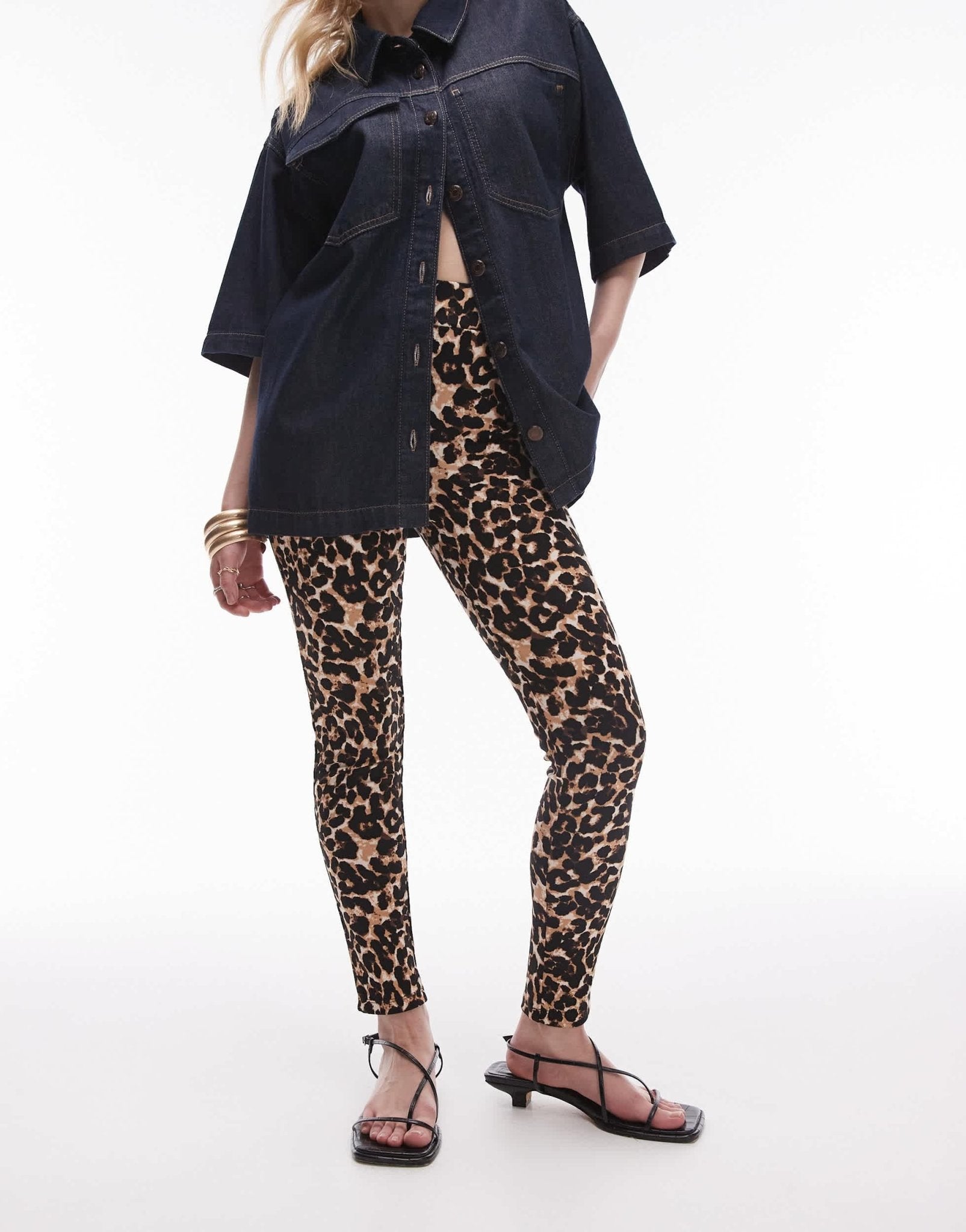 Topshop Petite leopard print legging in brown - ASOS Sample Sale