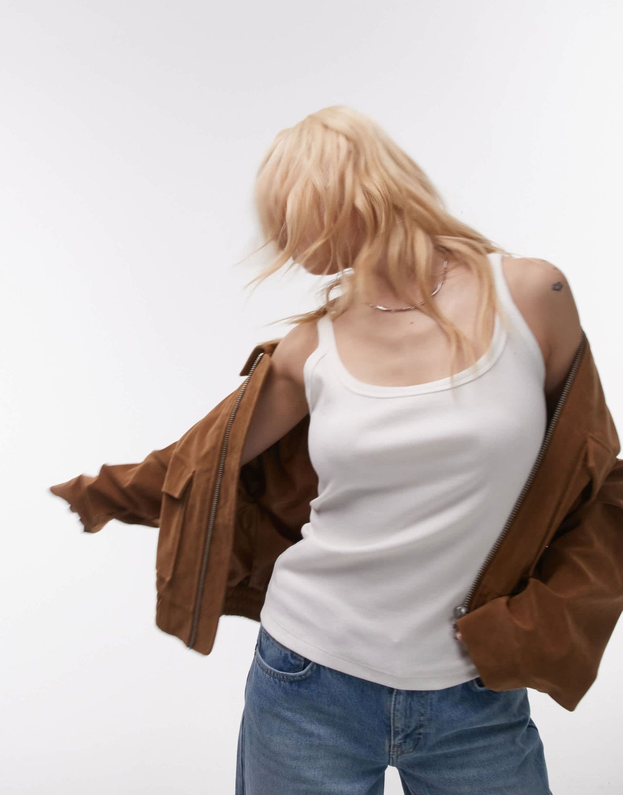 Topshop Petite skinny strap scoop rib vest in white - ASOS Sample Sale