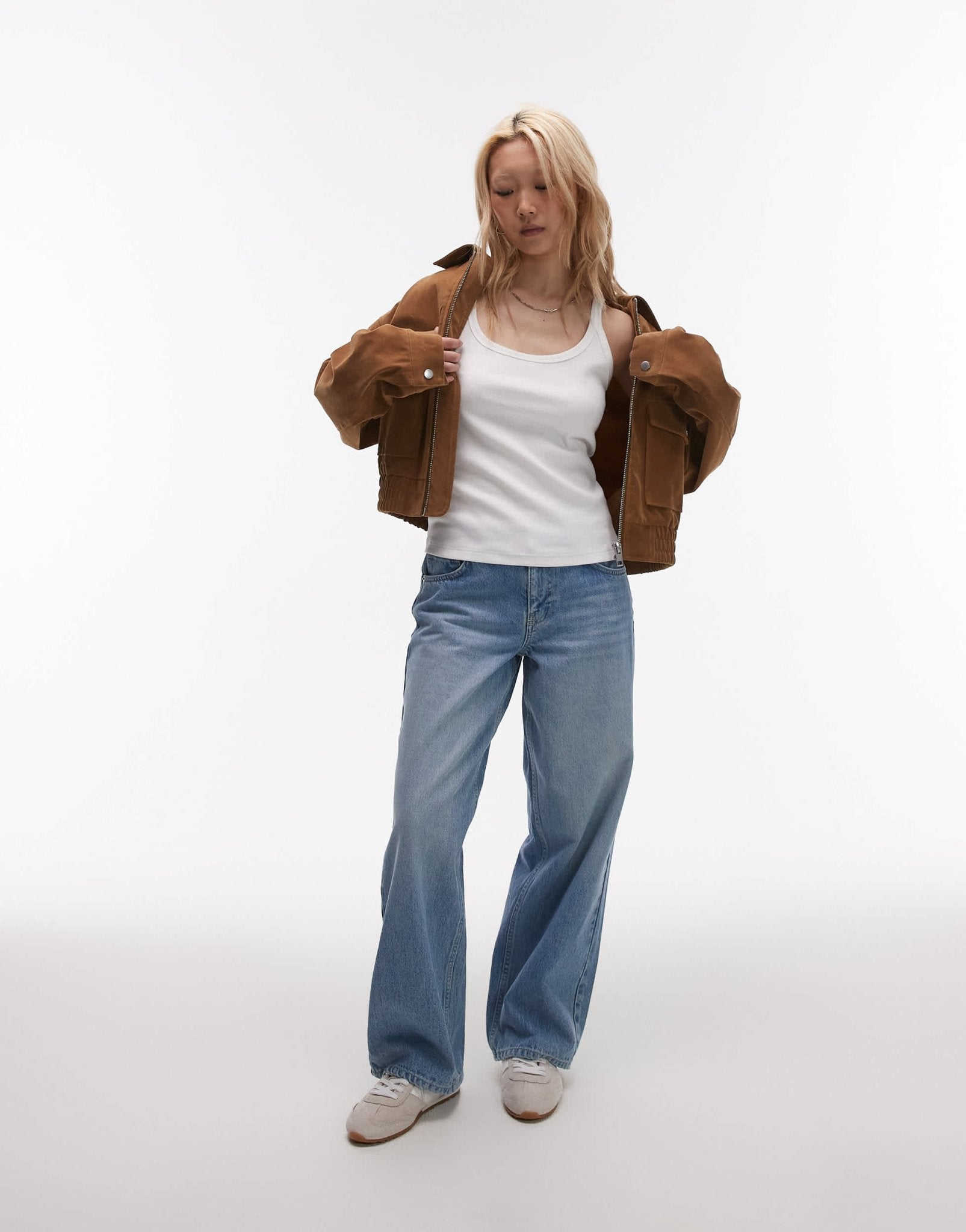 Topshop Petite skinny strap scoop rib vest in white - ASOS Sample Sale