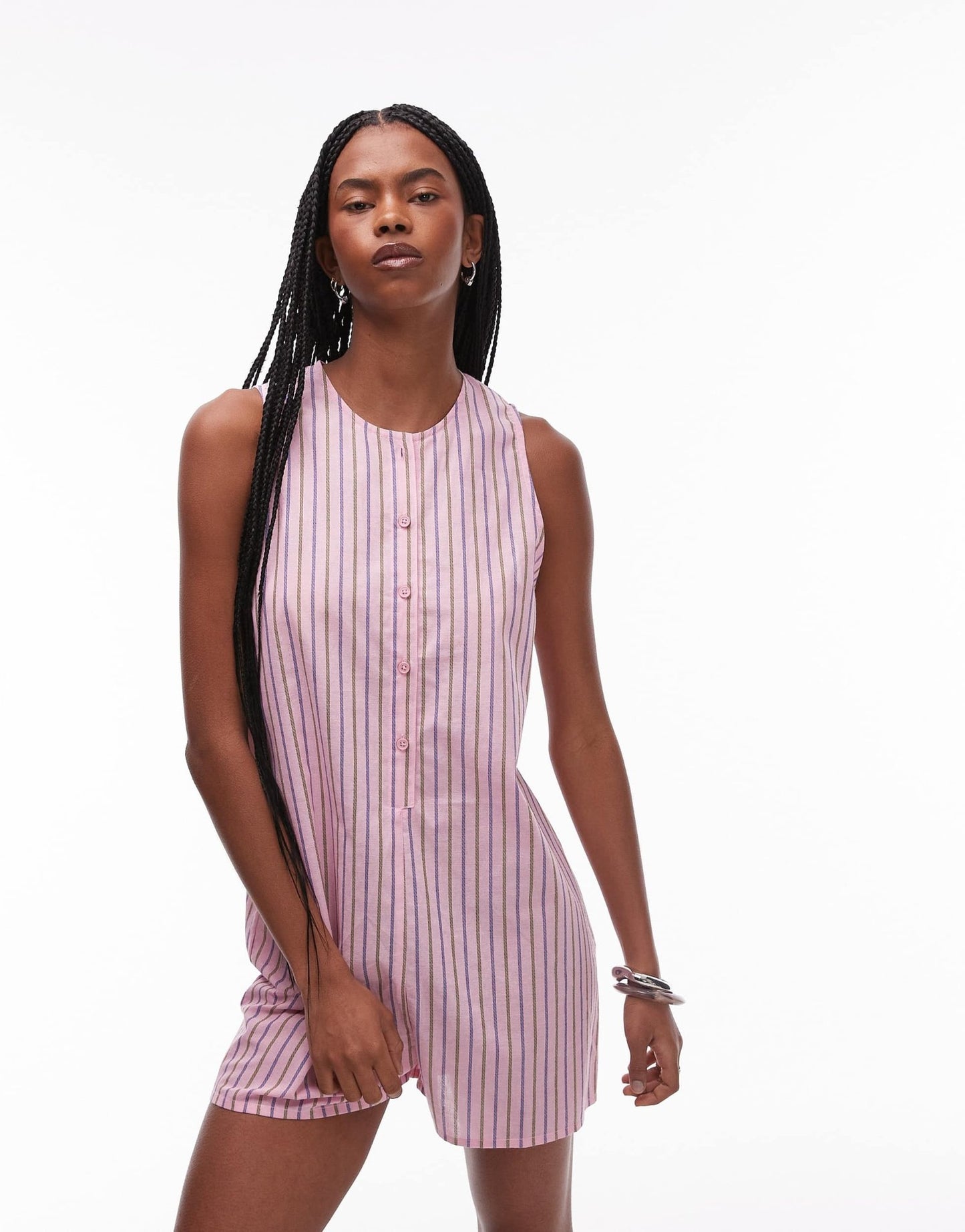 Topshop pink stripe romper in pink - ASOS Sample Sale