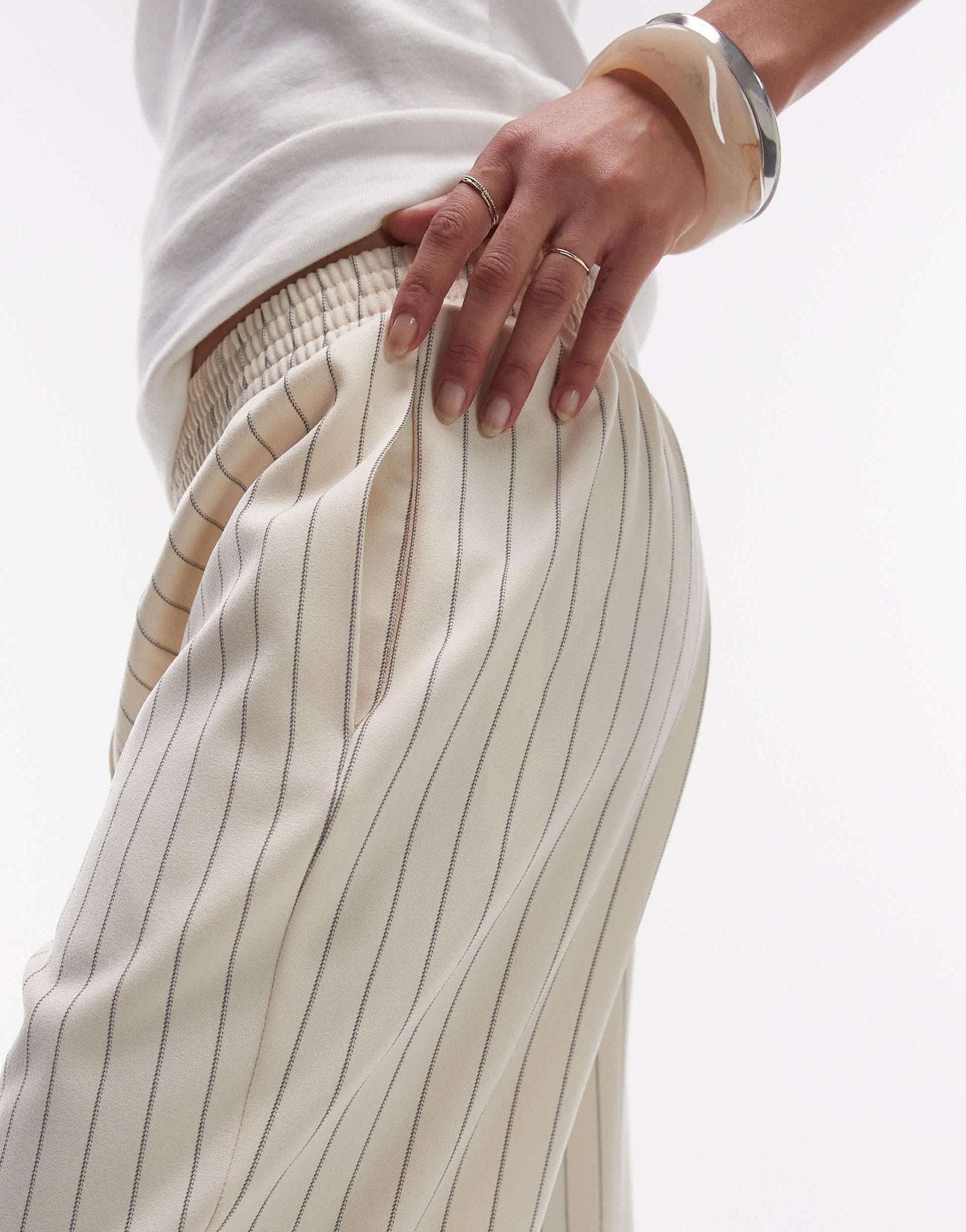 Topshop pinstripe bobbi boxer jogger in beige – ASOS Sample Sale