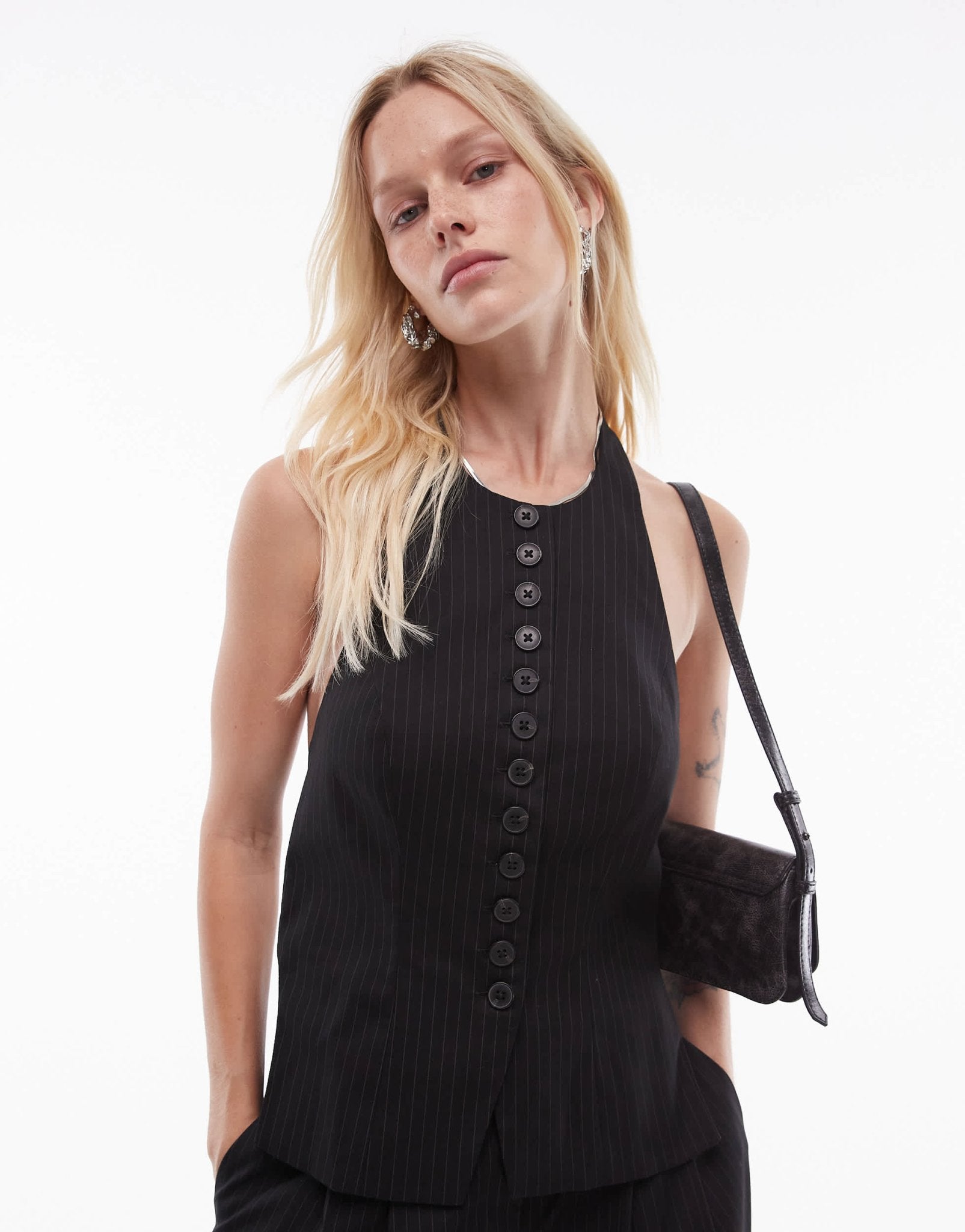 Topshop pintsripe waistcoat in black - ASOS Sample Sale