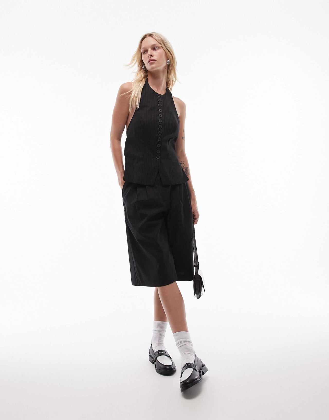 Topshop pintsripe waistcoat in black - ASOS Sample Sale