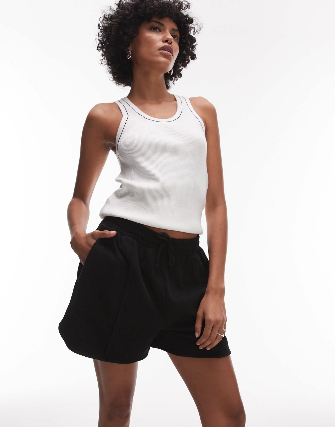 Topshop pintuck jogger short in black - ASOS Sample Sale