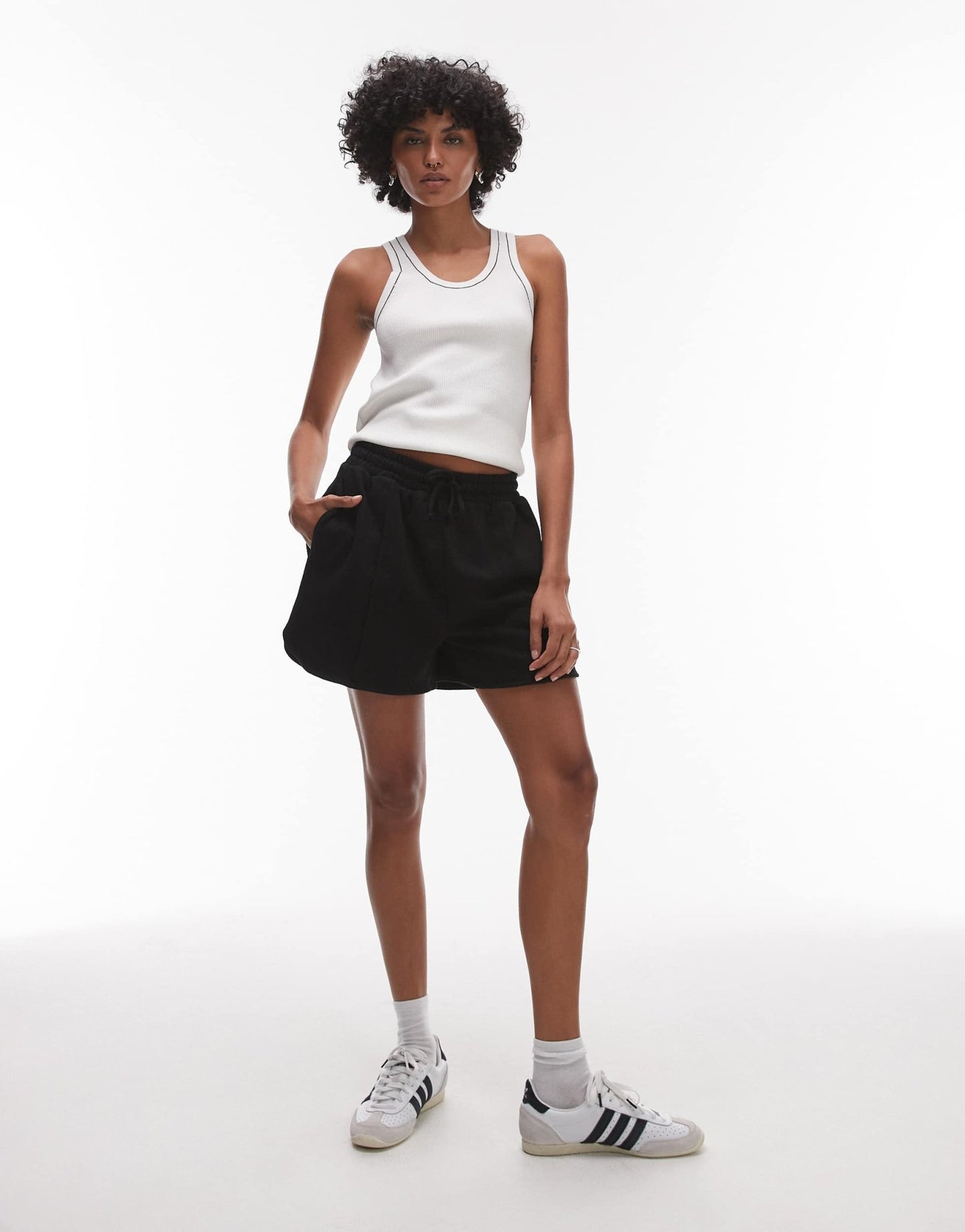 Topshop pintuck jogger short in black - ASOS Sample Sale