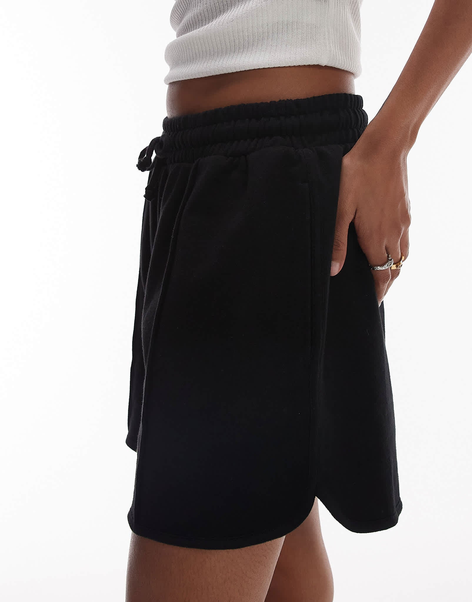 Topshop pintuck jogger short in navy - ASOS Sample Sale