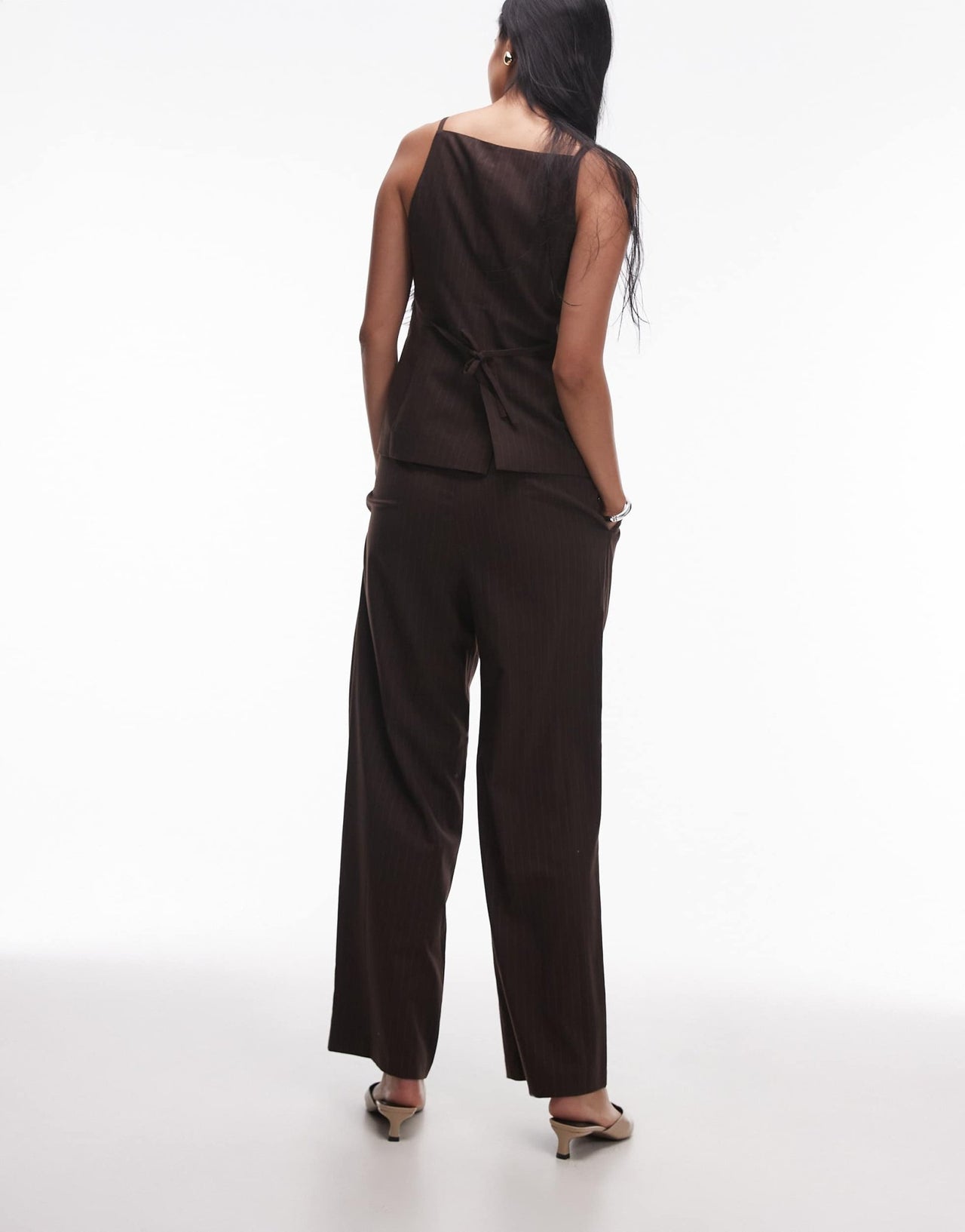 Topshop pleat front tailored jogger in choc pinstripe - ASOS Sample Sale